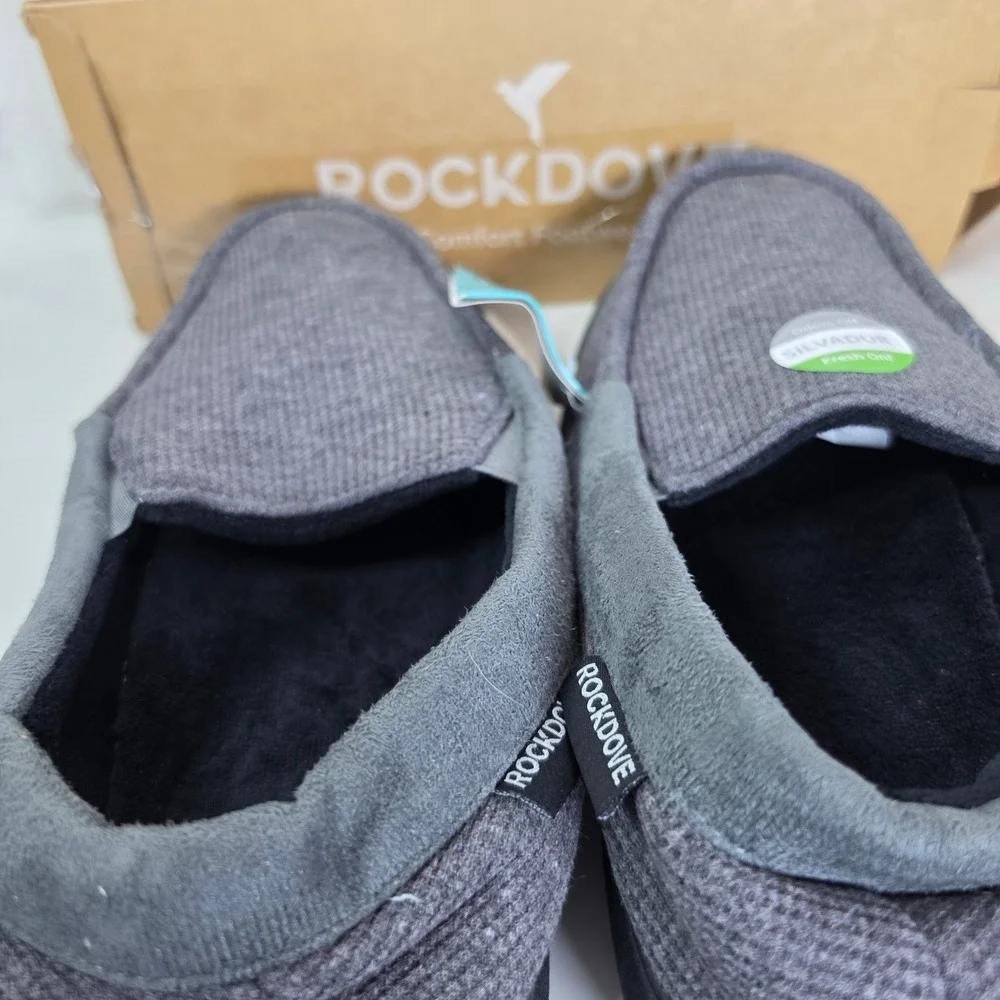 RockDove Mens SILVADUR Anti-Odor Waffle Knit Memory Foam Moc Slippers Grey Sz 9